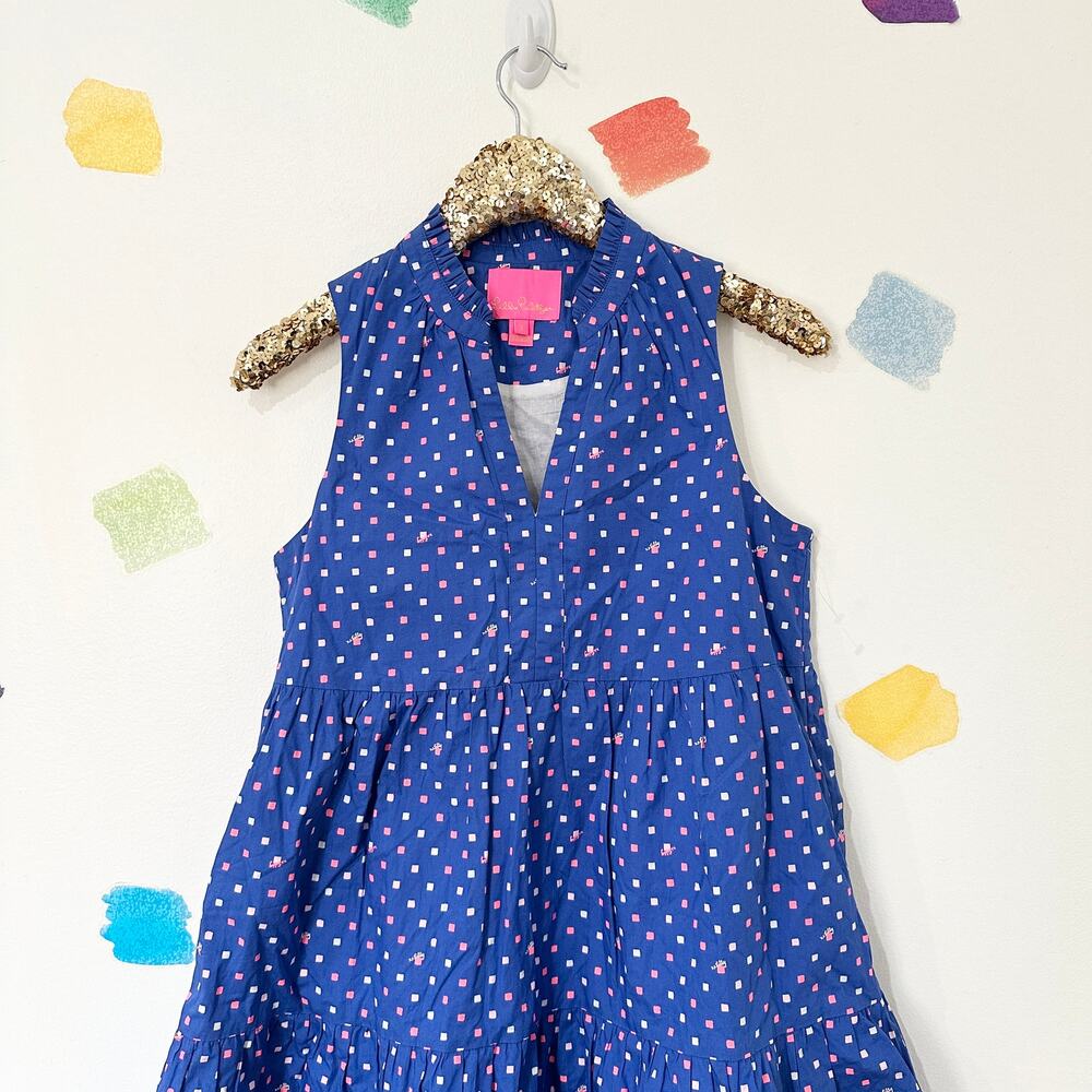 S Lilly Pulitzer Novella Blue Square Sleeveless Ruffle Dress - Picture 2 of 7